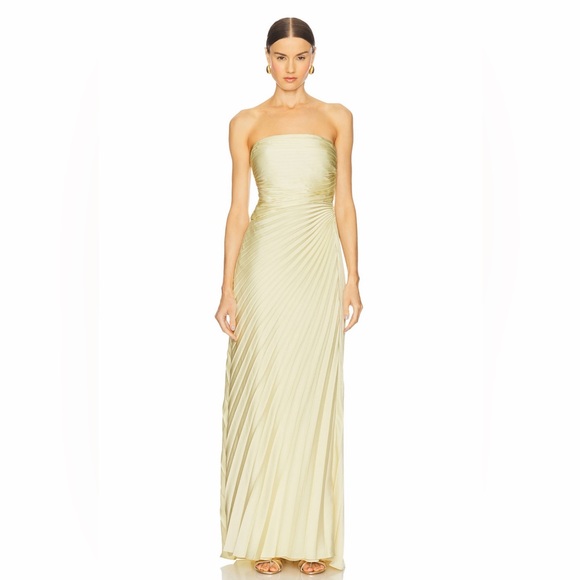 A.L.C. Canary Yellow Bianca Strapless Plisse Pleated Satin Maxi Dress Size 2 NWD A.L.C. Canary Yellow Bianca Strapless Plisse Pleated Satin Maxi Dress Size 2 NWD